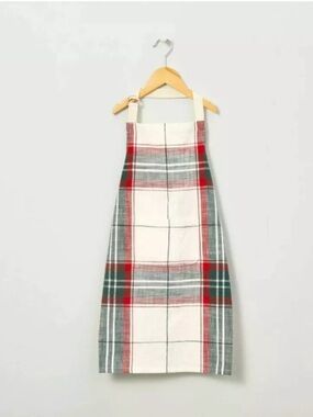 Hearth and Hand Magnolia Kids Holiday Plaid Woven Cooking Apron Red/Green NEW